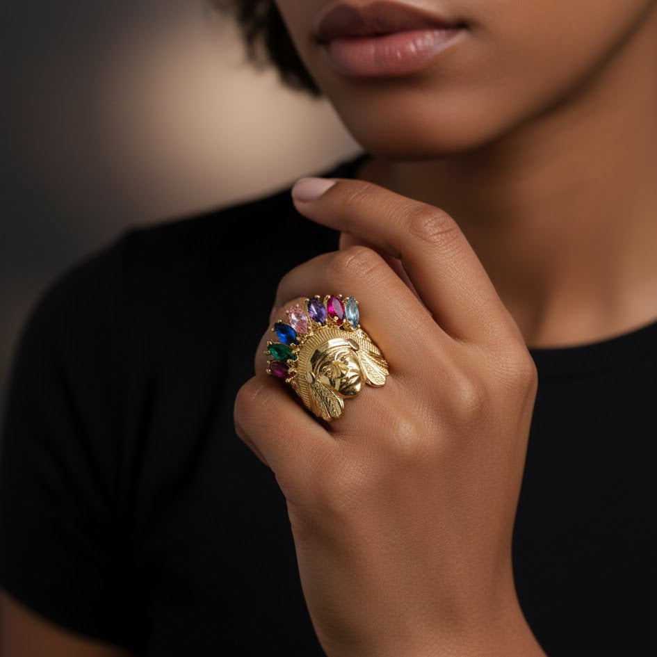 Circonita arcoíris del jefe indio - Oro amarillo de 10 quilates - Variación