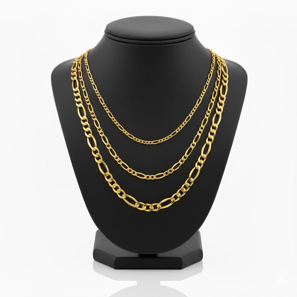 Figaro Link Chain Necklace - 14K Yellow Gold - Solid