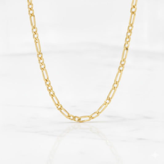 Figaro Link Chain Necklace - 14K Yellow Gold - Hollow
