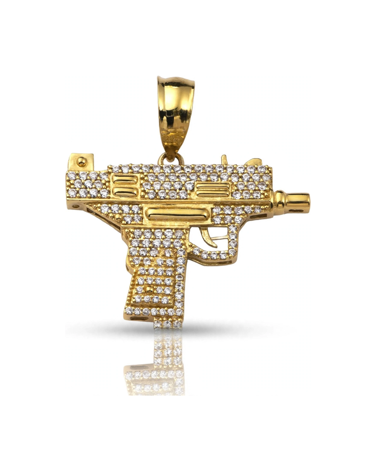 Machine Gun Pendant Uzi Style with CZ - 10K Gold