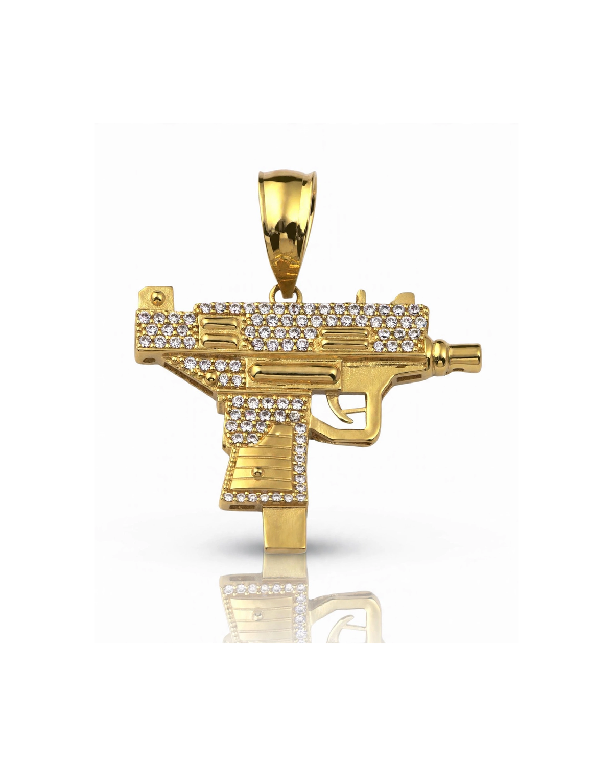 Machine Gun Pendant Uzi Style with CZ and Cutout - 10K Gold