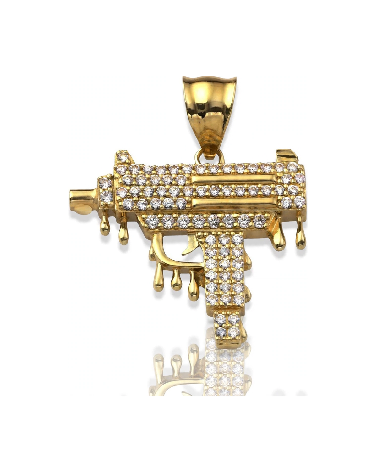 Machine Gun Pendant Uzi Style Mini with CZ - 10K Gold