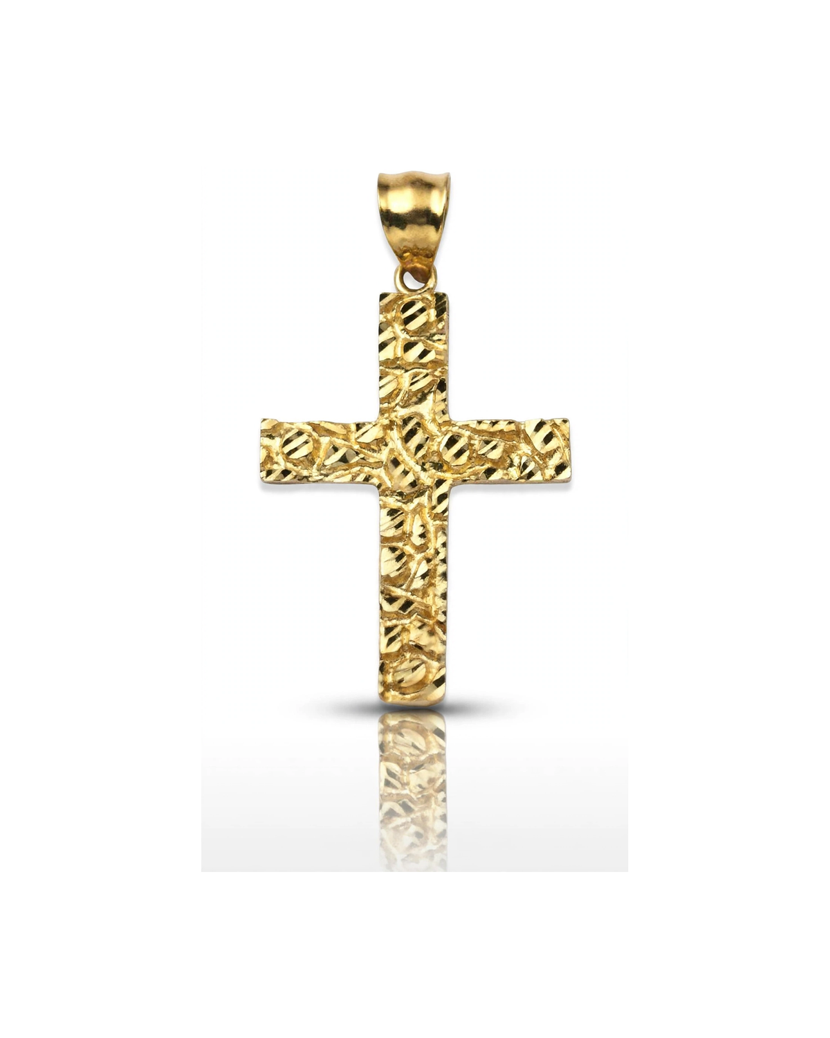 Cross Vine Textured Faceted Pendant - 10K Yellow Gold