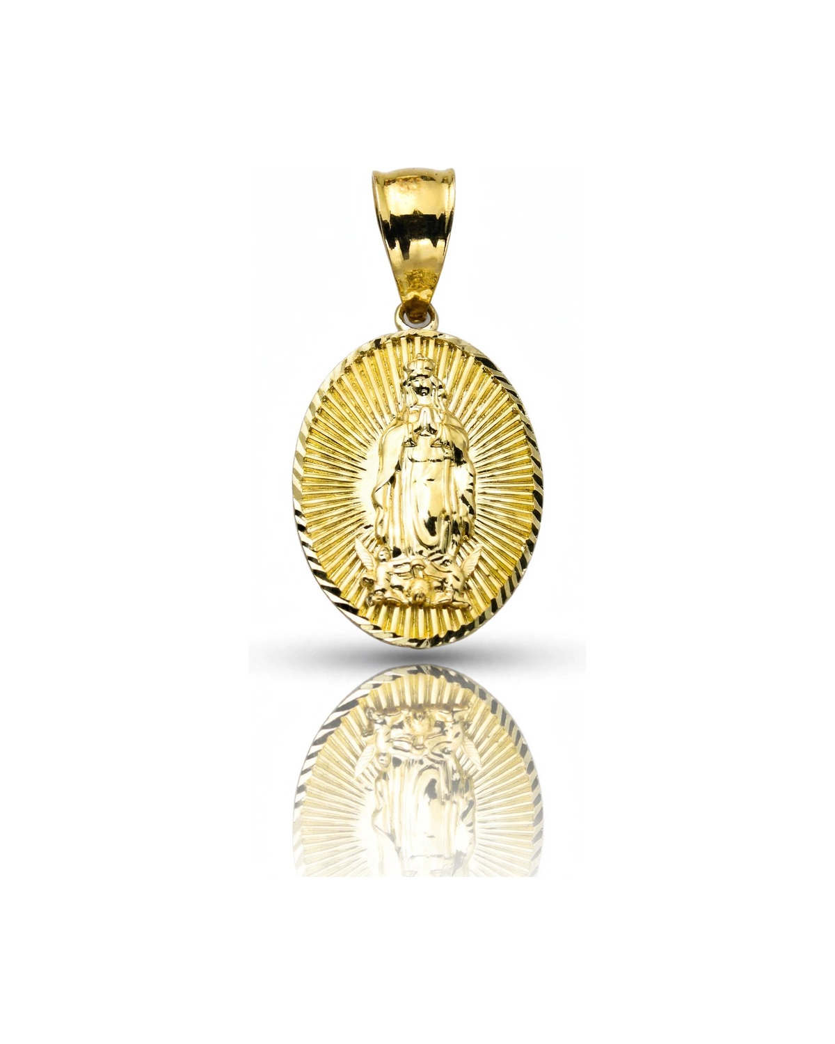 Virgin Mary Guadalupe Round Oval Medallion Pendant - 10K Yellow Gold