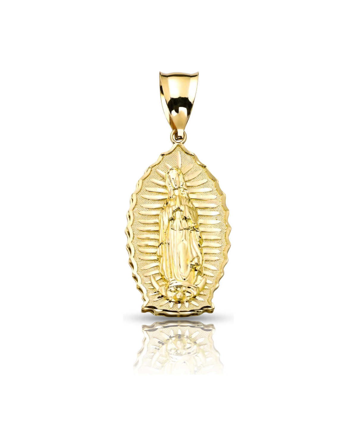 Virgin Mary Guadalupe Oval Sunburst Pendant - 10K Yellow Gold