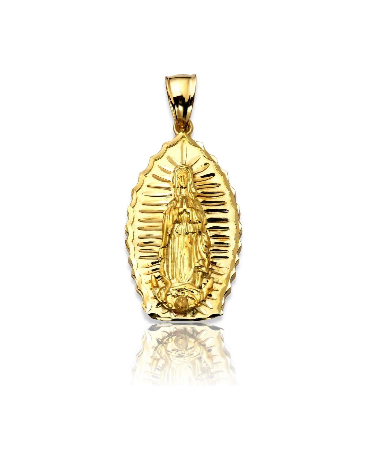 Virgin Mary Guadalupe Tall Oval Pendant - 10K Yellow Gold