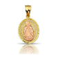 Virgin of Guadalupe Oval Rose Center Pendant - 10K Gold