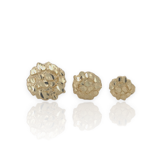 Round Nugget Stud Earrings - 10K Yellow Gold