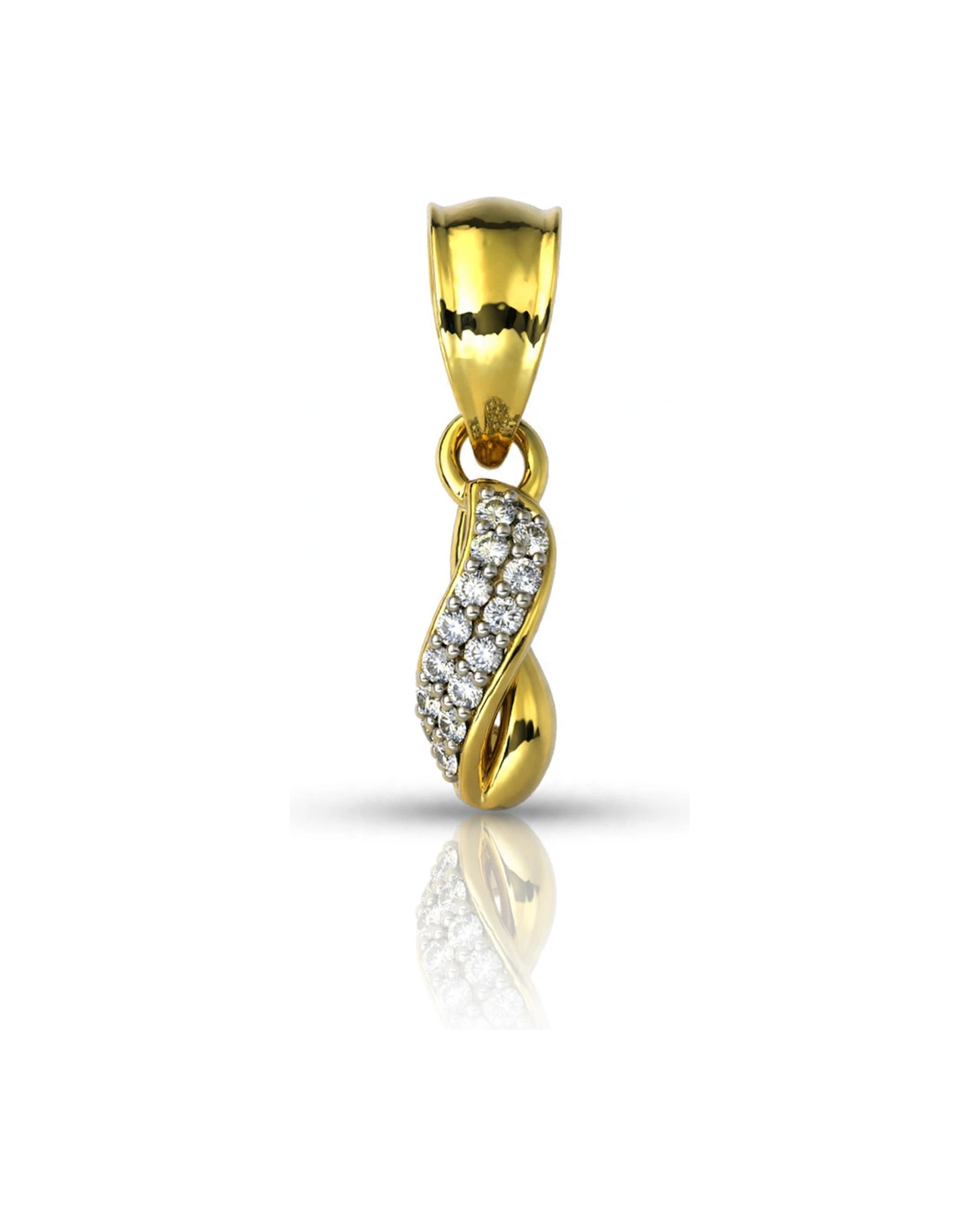 Angel Wing Pendant with CZ Long - 10K Gold