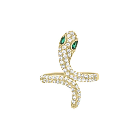 Snake CZ Ring - 10K Yellow Gold