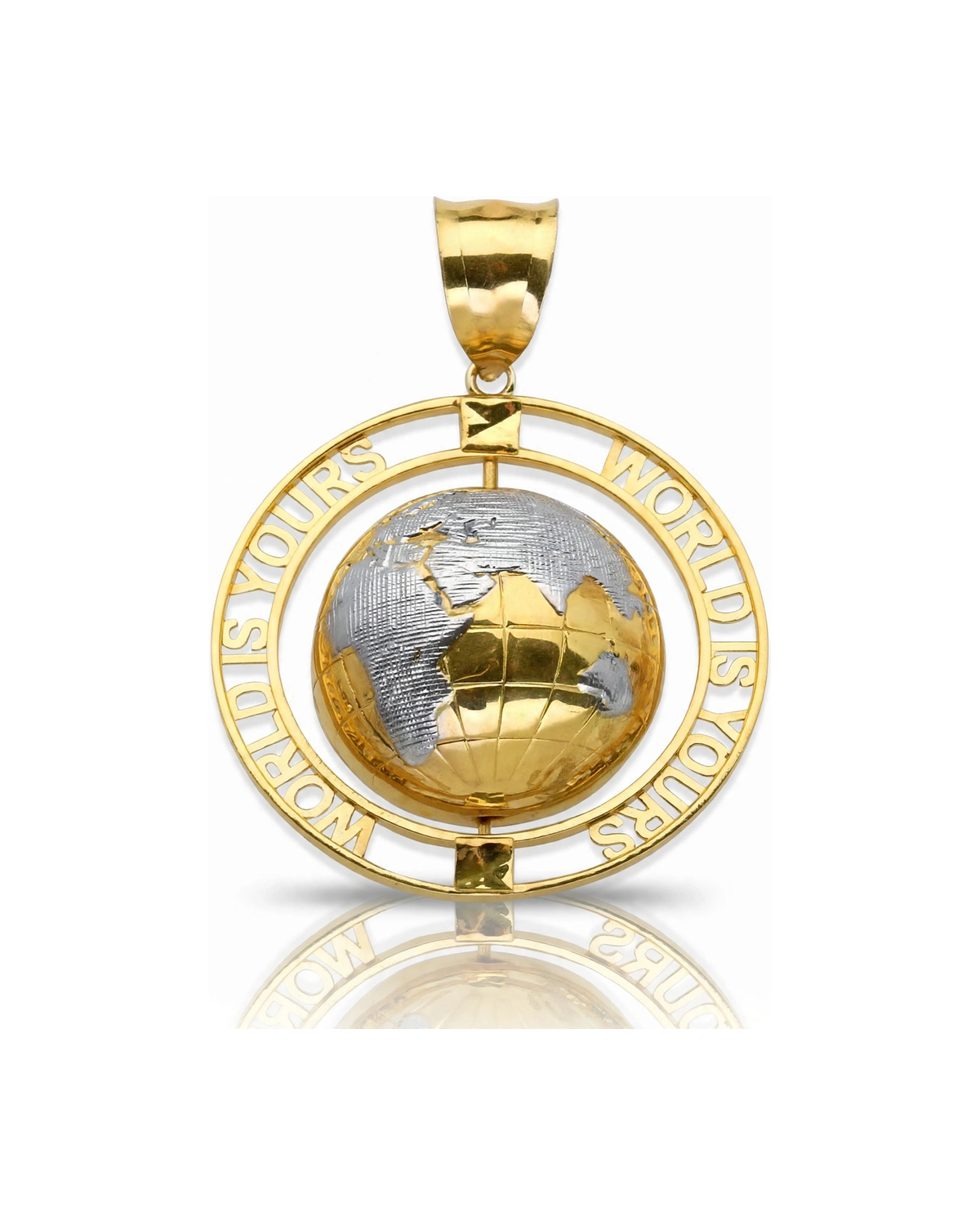 World Globe Spinning Ring Pendant - 10K Gold