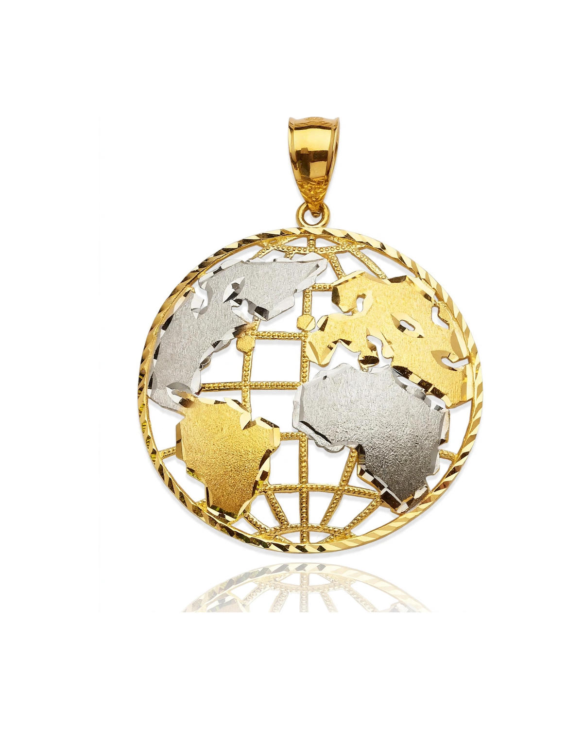 World Globe Two-Tone Map Pendant - 10K Gold