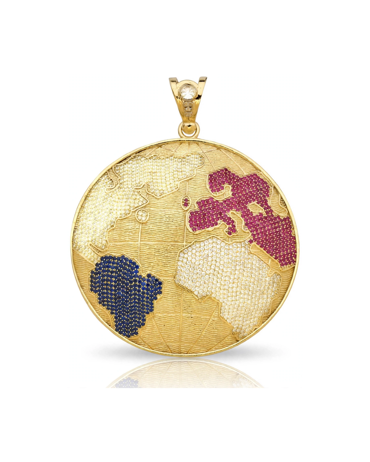 World Map Globe Multicolor CZ Pendant - 10K Yellow Gold