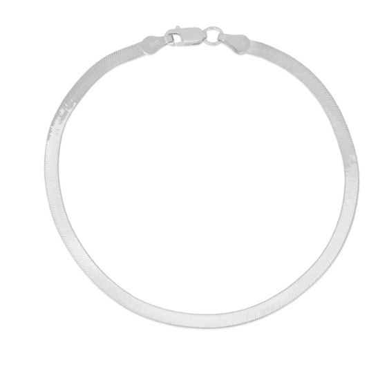 Herringbone Link Chain Bracelet - 14K White Gold - Solid