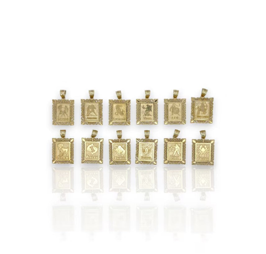 Zodiac Rectangle Pendant - 10K Yellow Gold